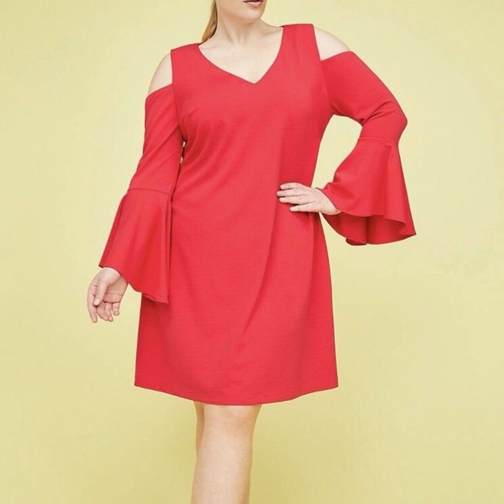 Lane Bryant Womens Cold Shoulder Bell Sleeve Dress